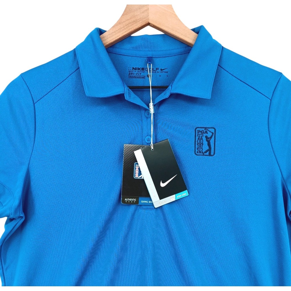 Nike Golf + PGA Tour Polo Shirt Womens Large Blue Short‎ Sleeve